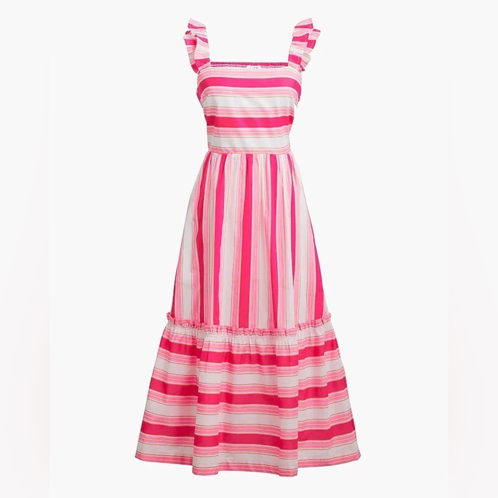 J. Crew maxi dress stripes pockets ruffles tiered flowy summer midi red jcrew